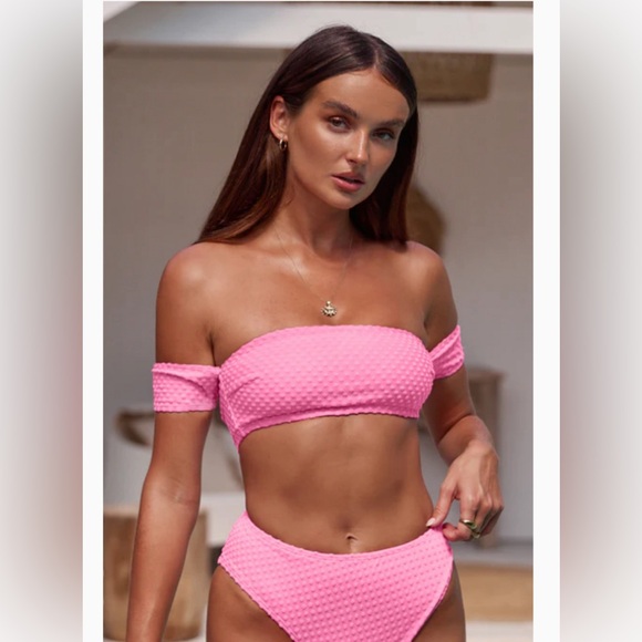 Cupshe Other - Bright Pink High-Waisted Off-Shoulder Bikini